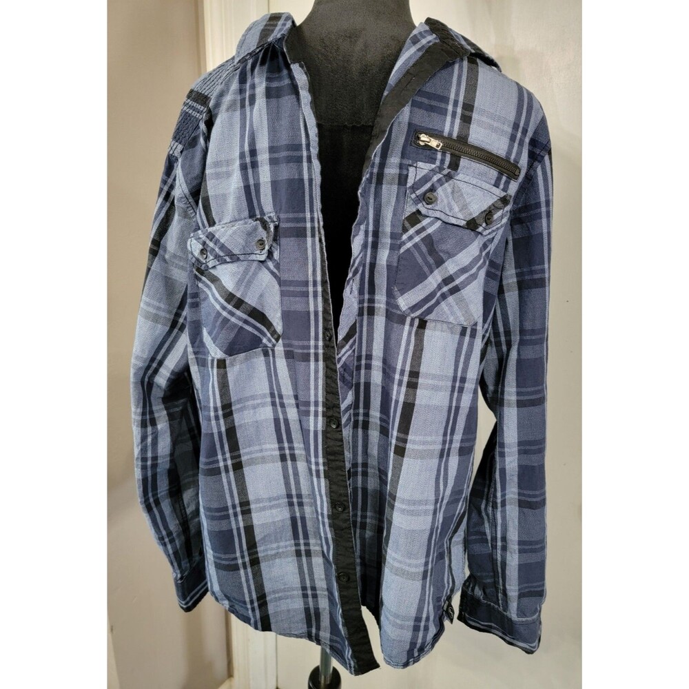 Surplus Mens Blue Plaid Button Up Long Sleeve Shirt Size XL